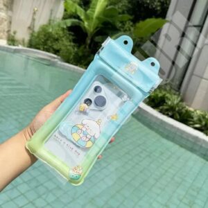 กระเป๋าใส่โทรศัพท์กันน้ำลายการ์ตูนแบบทัชสกรีนได้มีถุงลมนิรภภัยพร้อมสายคล้อง 👜💦 สีฟ้าอ่อน
