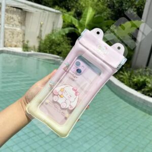 กระเป๋าใส่โทรศัพท์กันน้ำลายการ์ตูนแบบทัชสกรีนได้มีถุงลมนิรภภัยพร้อมสายคล้อง 👜💦 สีชมพูอ่อน