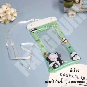 กระเป๋าใส่โทรศัพท์กันน้ำลายการ์ตูนแบบทัชสกรีนได้มีถุงลมนิรภภัยพร้อมสายคล้อง 👜💦 สีเขียว